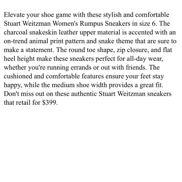 Stuart Weitzman Womens Charcoal Snake Skin Leather Rumpus Sneaker Size 6 Flats - Picture 8 of 8